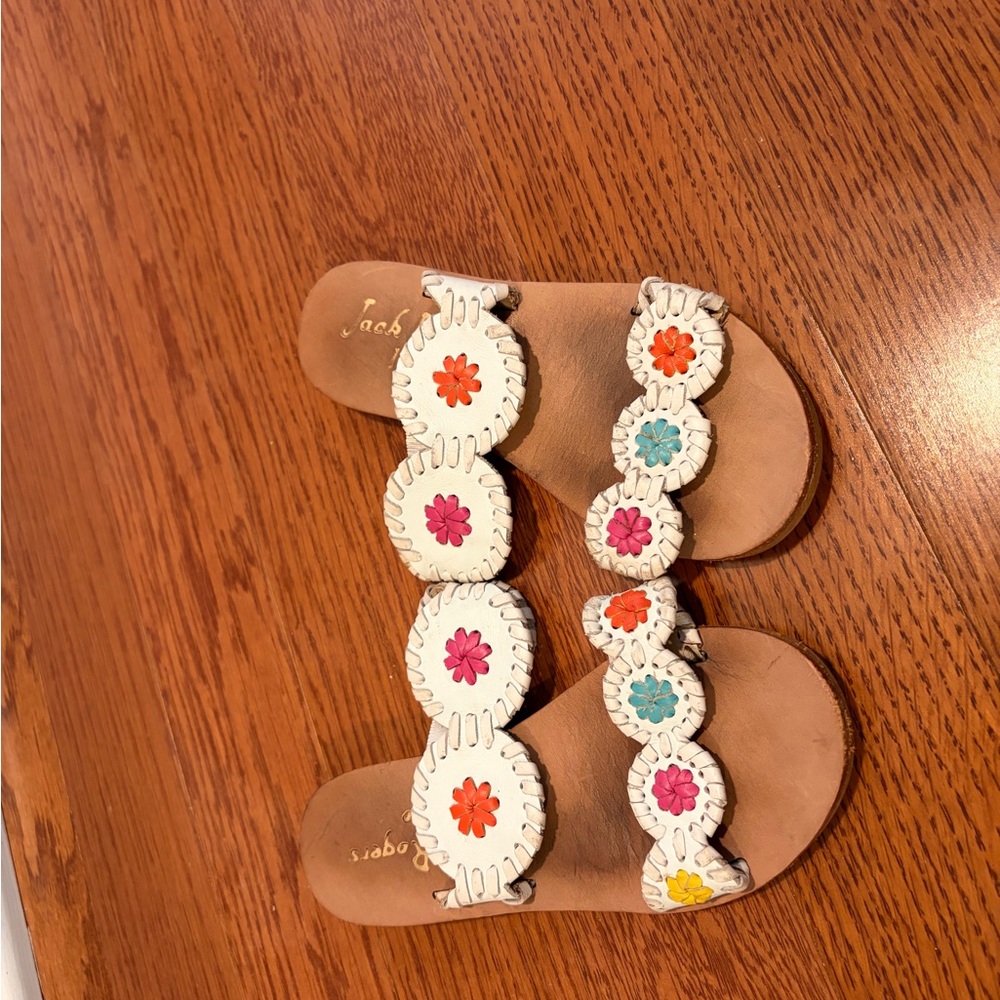 Jack Rogers White Leather Sandal with Multicolor Floral Accents